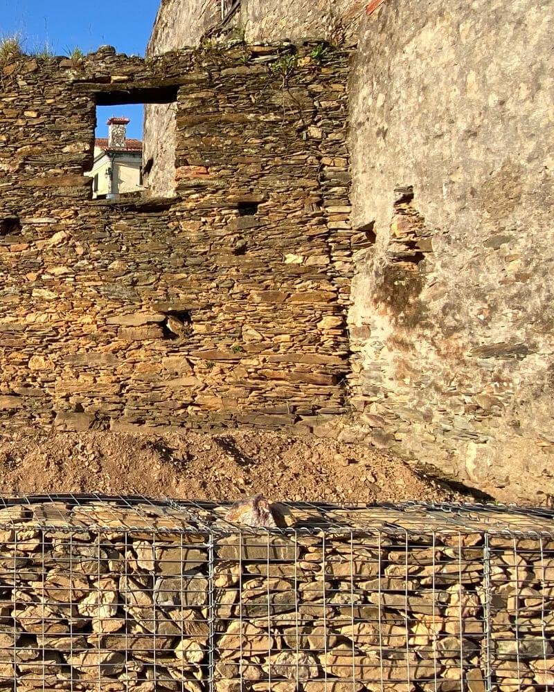 Beautiful Portuguese stone work and new gabion walls.