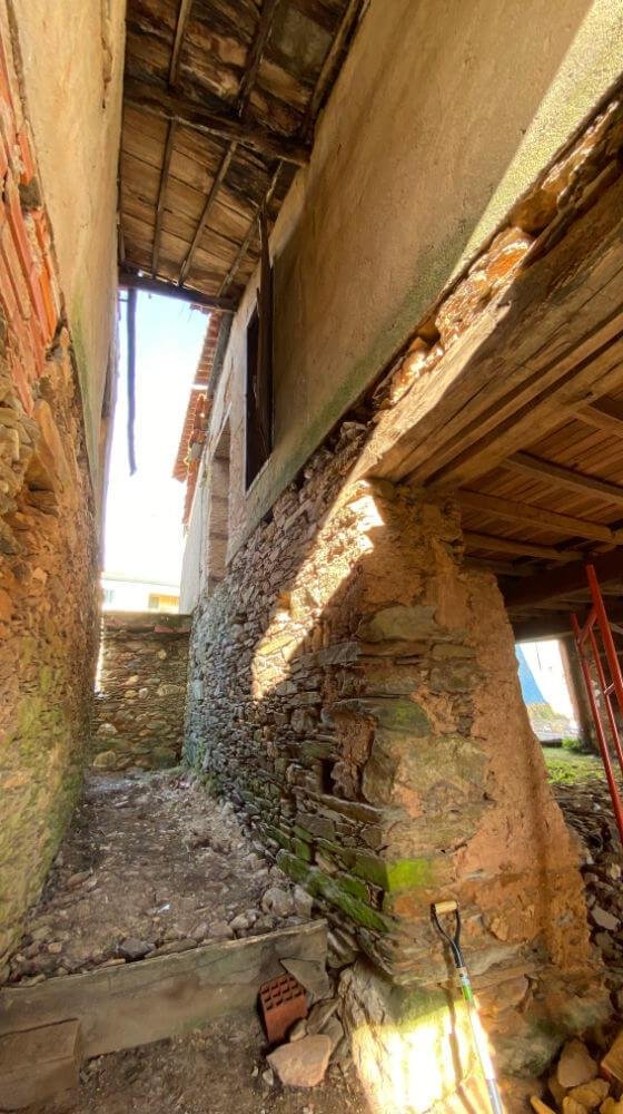 The hallway showing both levels with the floor removed